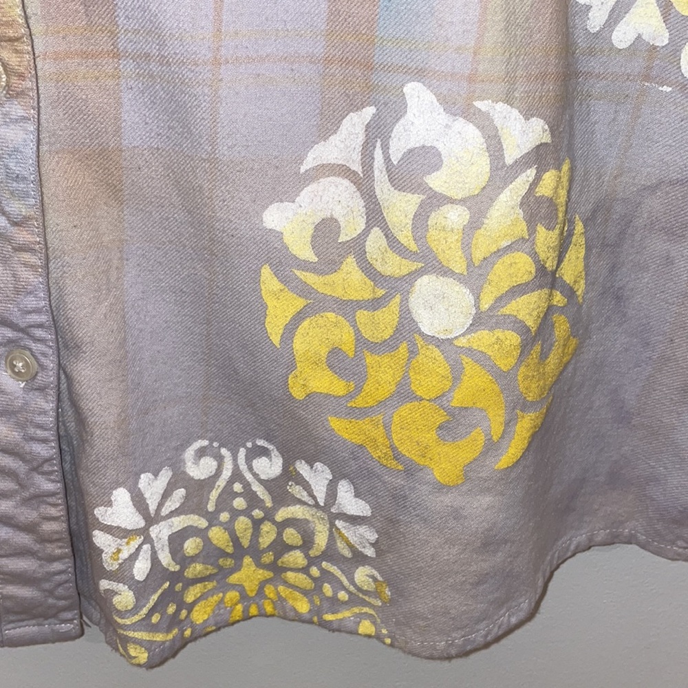 Custom Bleached & Painted Flannel Button Down. Si… - image 5